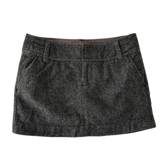 American Eagle Y2K Wool Blend Herringbone Mini Skirt Size 4 Academia Fall Lined - Picture 1 of 12
